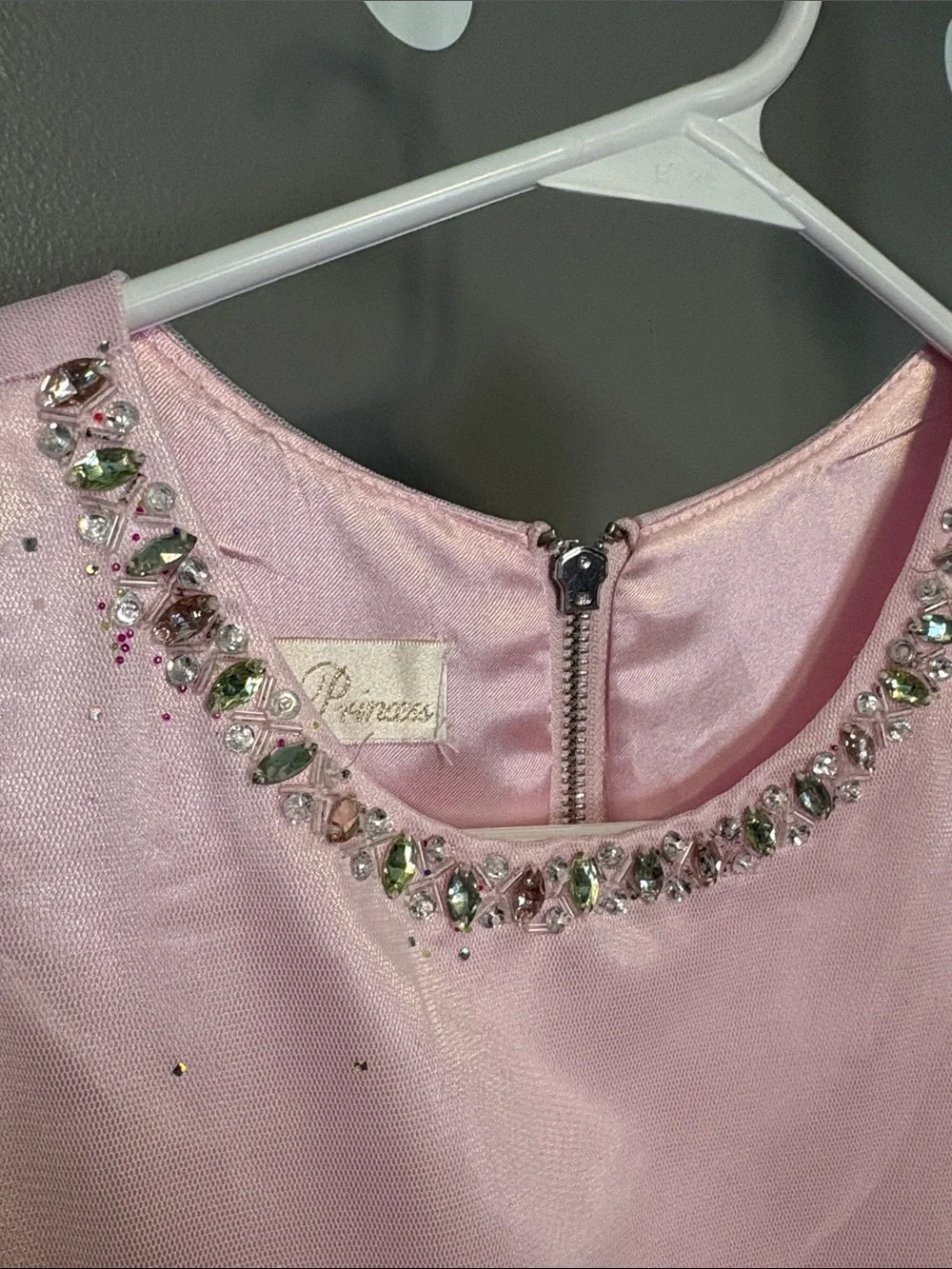 American Princess Light Pink Tulle Party Dress with Jeweled Neckline